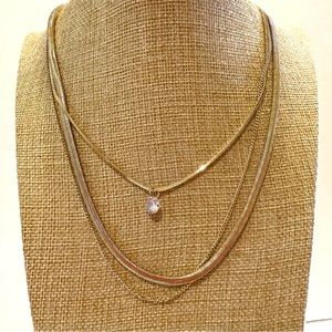 NWT Fashion Accents gold tone multi-strand necklace w/ cubic zirconia charm